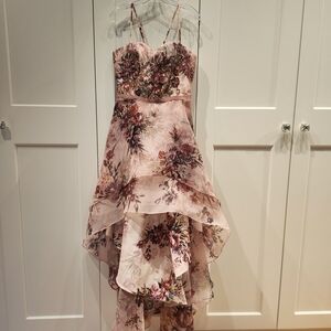 Marchesa Notte Blush Pink Floral Spaghetti-Strap Dress